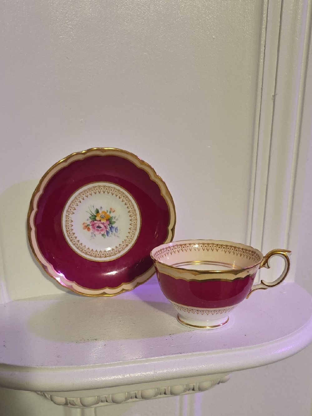 vintage Crown Staffordshire fine bone china tea cup and saucer, England